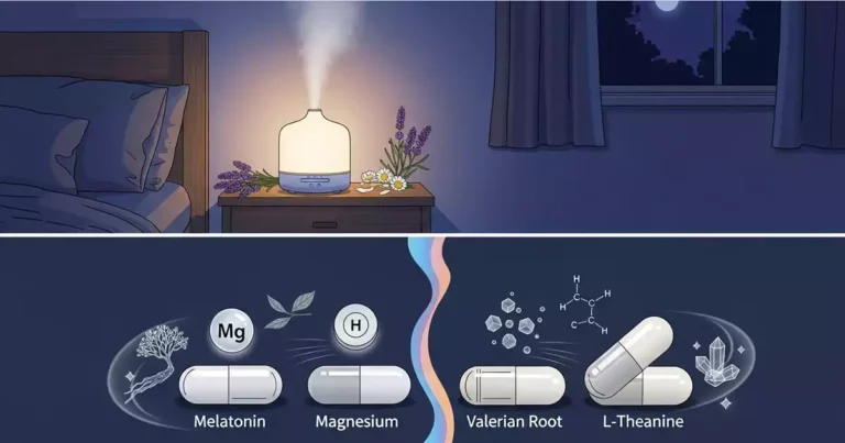 Aromatherapy for sleep essential oils contrasted with evidence-based botanical extracts like Melatonin, Magnesium, Valerian, and L-Theanine for sleep quality